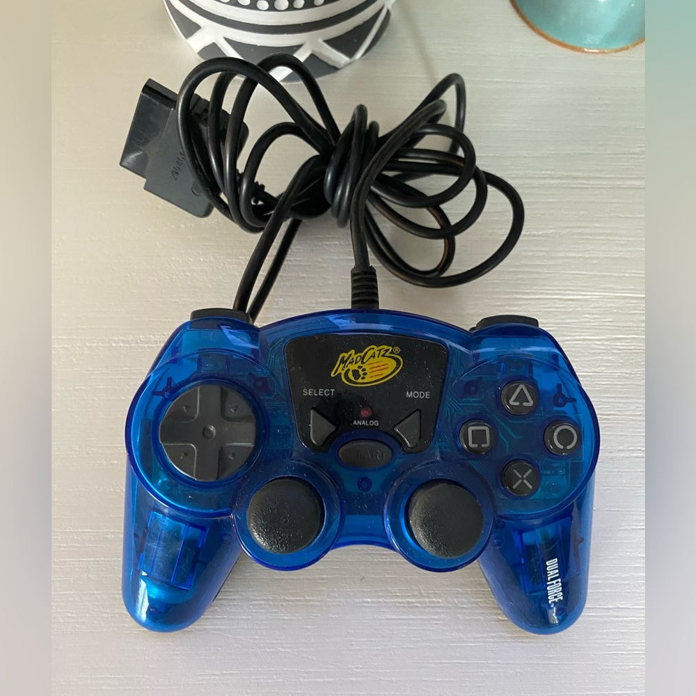 2003 Mad Catz Dual Force 8016 Transluscent Blue Controller for Playstation 2